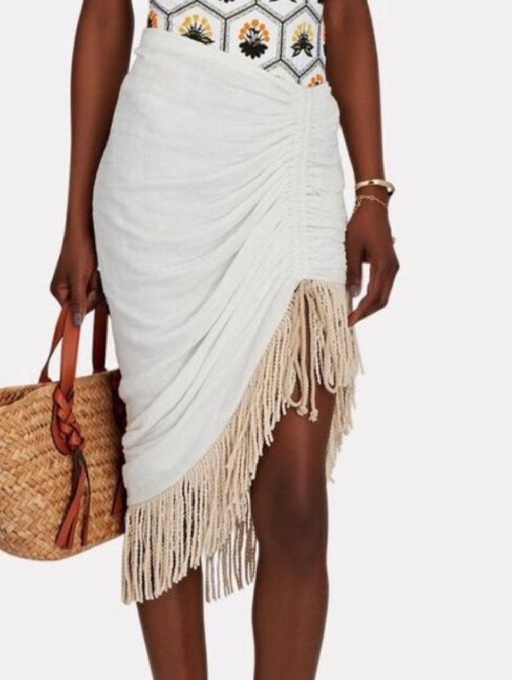 Just Bee Queen Celia White Cotton Bamboo Blend Fringe Trim Skirt NWT Size Small